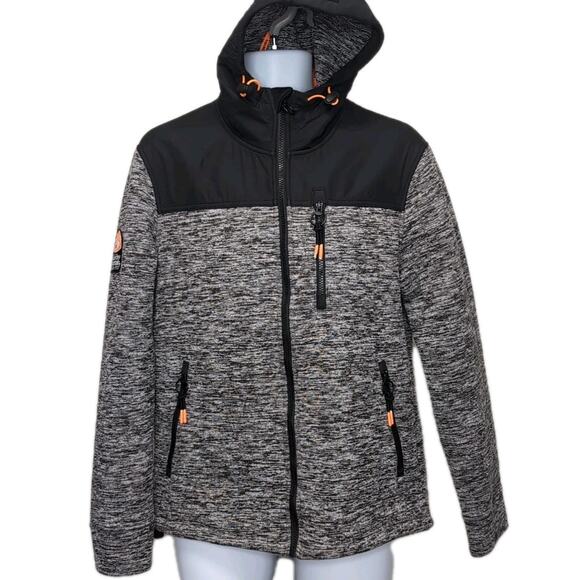 Superdry Mountain Sport Team Fuji Hooded Jacket Mens XL Gray Black Zip Pockets - Picture 2 of 16